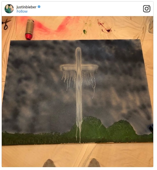 ▲저스틴 비버가 그린 십자가 그림. ⓒ저스틴 비버 인스타그램