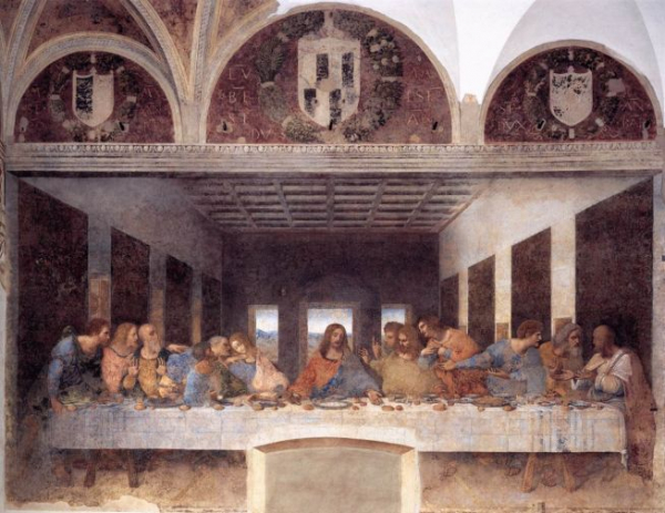 레오나르도 다 빈치, ‘최후의 만찬(1495-1498, 벽화)’. 이 최후의 만찬에서 성찬이 시작된지 2천년이 지났다. ⓒ한길사 제공
