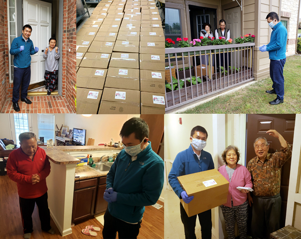 세미한교회  COVID-19 TF팀이 식료품과 생필품 구입에 어려움을 겪고 있는 65세 이상 시니어 성도들을 위해 마련한 박스를 전달하고 있다.