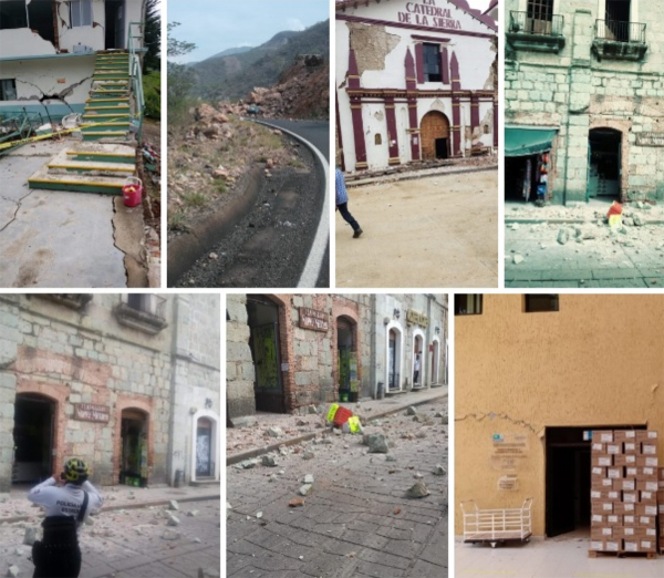 24일 발생한 진도 7.5의 강진으로 피해를 입은 멕시코 마을 모습.