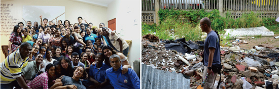 (왼쪽) 지난해 KCCC 여름단기선교팀과 도미니카 현지 학생 및 간사들 (오른쪽) 쓰레기 더미 속 빈민가