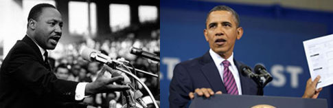 오는 28일 버락 오바마 대통령(사진 오른쪽)이 50년 전 마틴 루터 킹 목사(왼쪽)가 연설했던 곳에서 '소수인종의 자유'에 대해 연설할 예정이다.