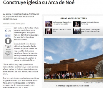 멕시코 현지 일간 노르테 디지털(Norte Digital)에 보도된 이글레시아 팔라브라 드 비다(Iglesia Palabra de Vida) 교회의 노아의 방주