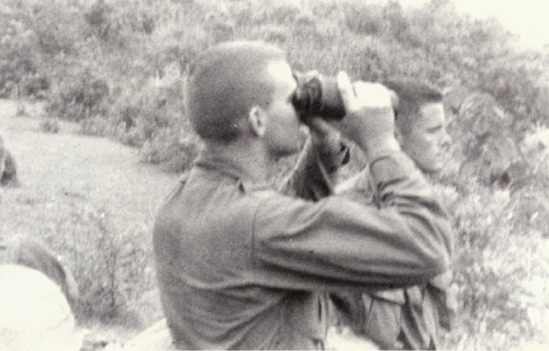 Marine Lt.. Mallon (L) and Lt. Black (R) Preparing Night-time Attack Against Viet Cong Forces Near Nui Loc Son, Vietnam.