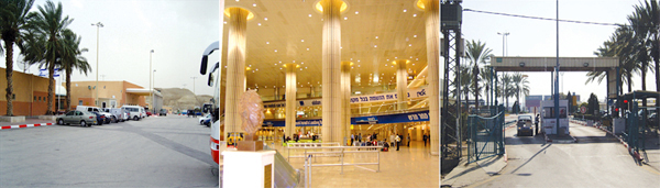 벳샨에 있는 후세인 국경(요르단), 텔아비브 벤구리온 공항, 요단강가 알렌비 국경(요르단).